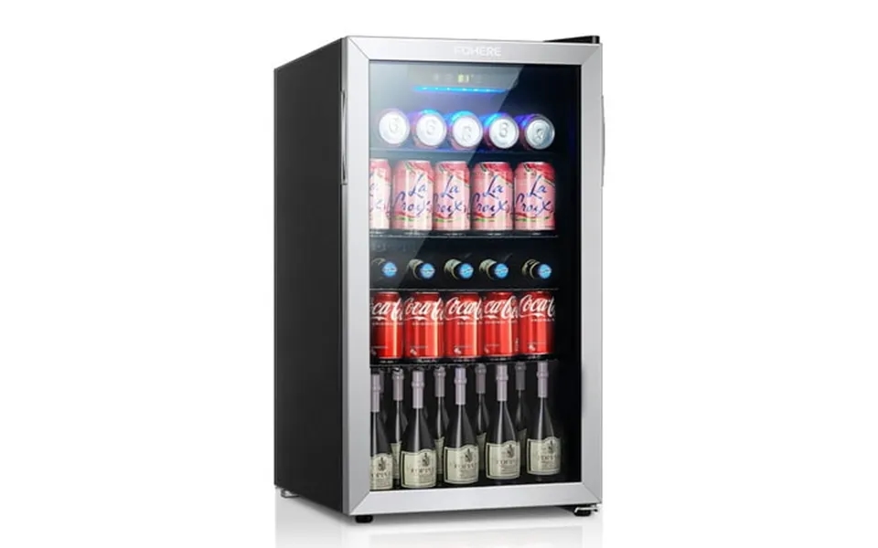 Wine Cooler Cabinet Beverage Refrigerator 3.2 Cu.ft Mini Bar Fridge 32 F-61 F Wine Cellar Beer Soda Stainless Steel Fram