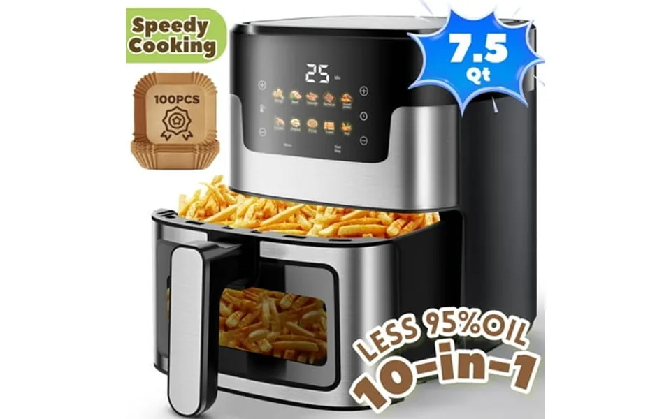 Wnaneez Air Fryer 7.5 Qt With Window & Light Oil-free Large Digital Air Fryer Oven For Family Meals Easy To Use & Clean
