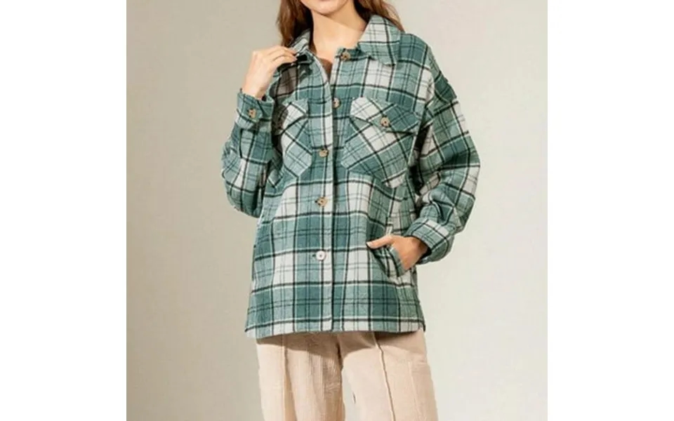 Women Casual Plaid Print Button Long Sleeve Lapel Sweatshirt Strap Pocket Shirt Jacket Coat Yutnsbel