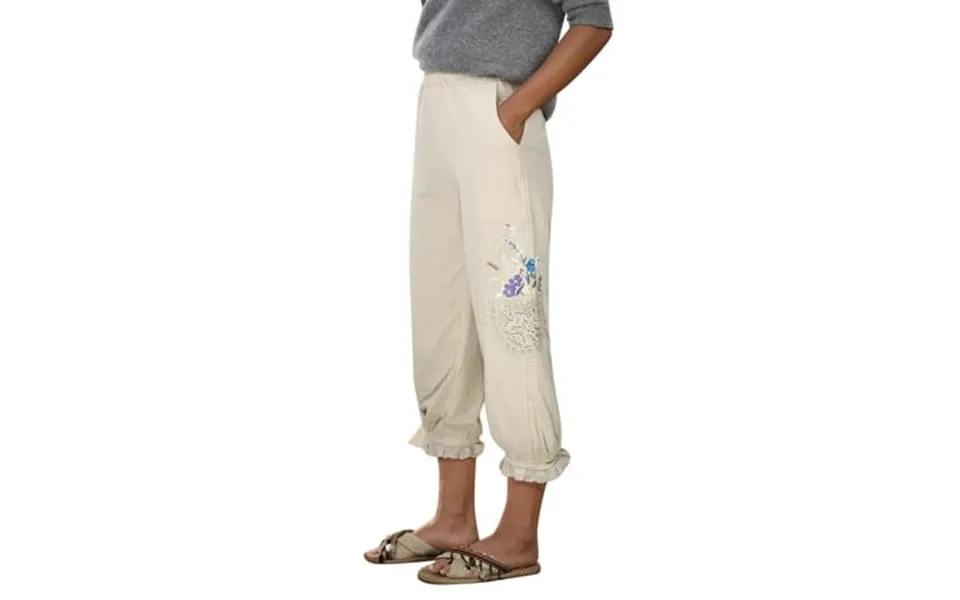 Women Plus S Plus Capri Pants Midi Waisted Elastic Waist Straight Lace Side Stripe Ruffle Breathable Casual Summer 2025