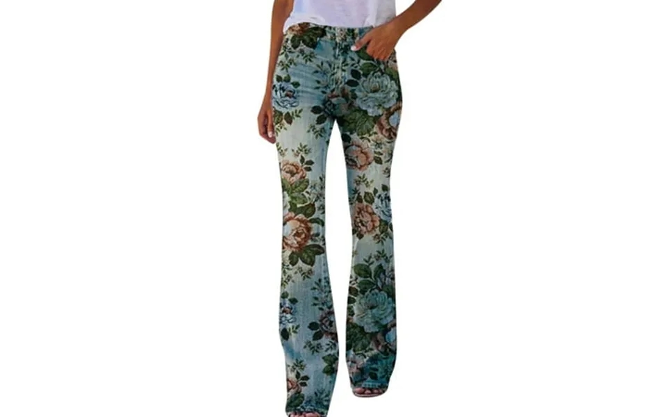 Women S Bell Bottom Pants Elastic Waist Floral Print Flared Baggy Loose Dressy Casual Trendy High Waisted Jeans Pants L