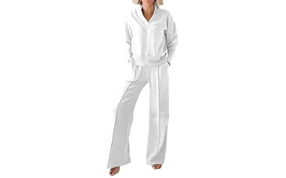 Women S Casual V Neck Long Sleeved Loose Top And Wide Leg Pants Two Piece Suit For Stylish Comfort And Versatility