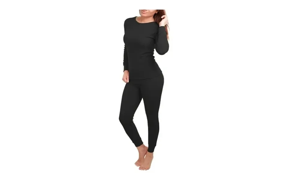 Women S Cotton Waffle Knit Thermal Underwear Stretch Shirt & Pants 2pc Set M Black
