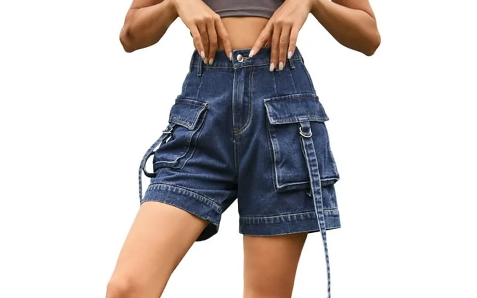 Women S Ripped Jeans Shorts Wide Leg American Denim Cargo Pants Casual Elastic Waist Loose High Waisted Short With Pocke