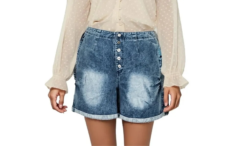 Women S Stretchy Casual Summer Ripped Jeans Shorts Folded Hem Jean Button Fly Denim Wide Leg Pants Loose High Waisted Sh