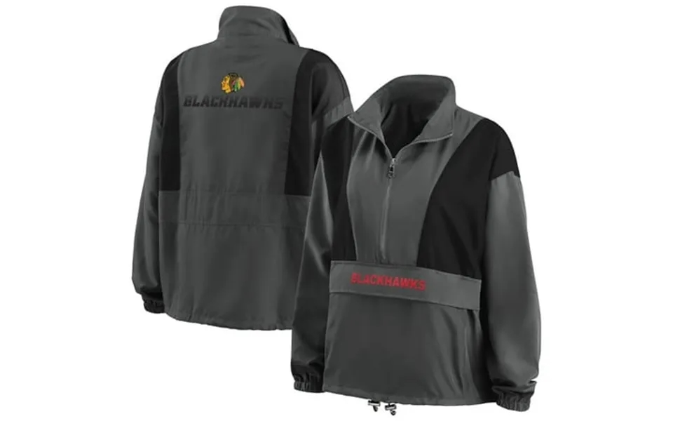 Women S Wear By Erin Andrews Charcoal Chicago Blackhawks Popover Packable Half-zip Jacket
