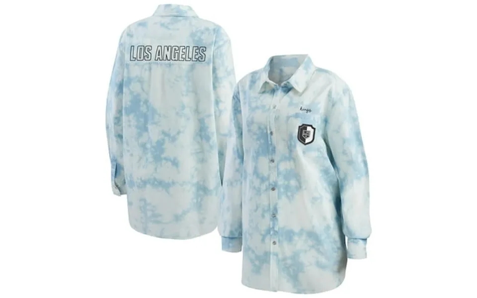 Women S Wear By Erin Andrews White Los Angeles Kings Oversized Tie-dye Button-up Denim Shirt