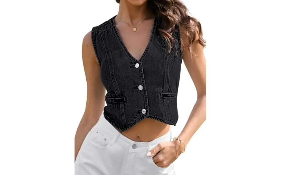 Womens Summer Cropped Denim Vest V-neck Crop Western Jean Vest Top For Women Country Trendy Outfits