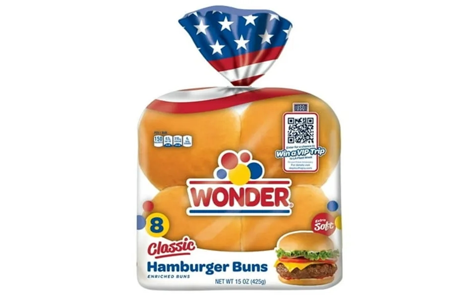 Wonder Bread Classic Extra Soft White Hamburger Buns 8 Ct 15 Oz Fluffy & Delicious Burger Buns Pack Of 4