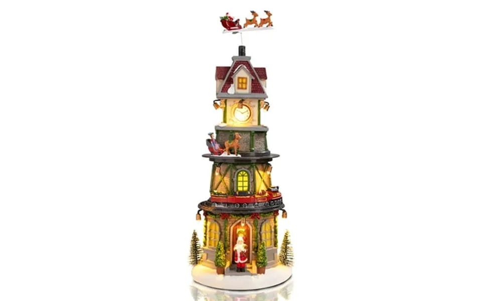 Wonder Garden 15 Christmas Village Resin Clock Tower Musical Figurine With Led Light