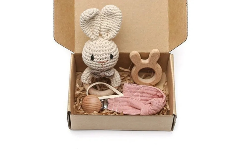 Wooden Baby Rattle Newborn Crochet Rabbit Rattle Newborn Toy Natural Wood Teething Ring Rattle For Hand Grips Boy Girl F