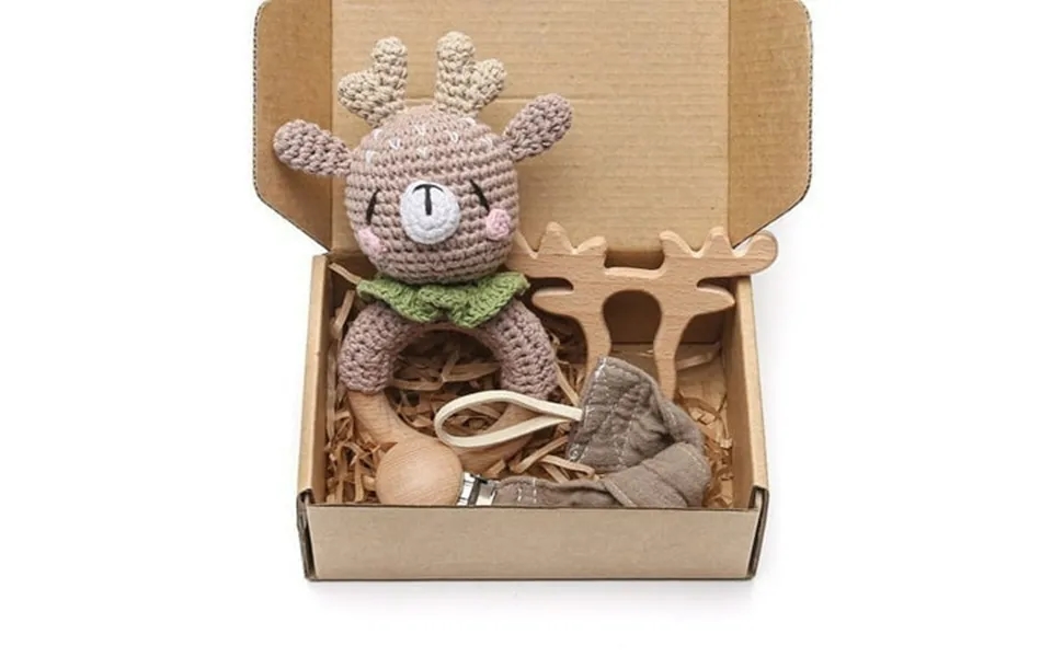 Wooden Baby Rattle Newborn Crochet Sika Deer Rattle Newborn Toy Natural Wood Teething Ring Rattle For Hand Grips Boy Gir