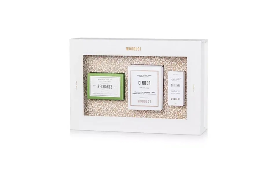 Woodlot 3-pc. Essentials Gift Set Recharge Soap Bar Cinder Candle Essential Oil