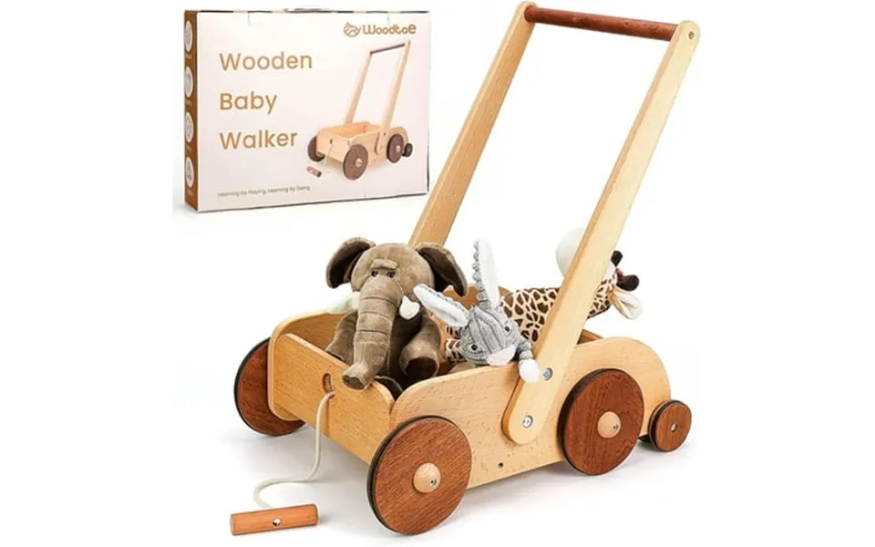 Woodtoe Wooden Baby Walker Adjustable Speed Anti-rollover Push Walker Toy For Babies Learning To Walk Natural Wood Toddl