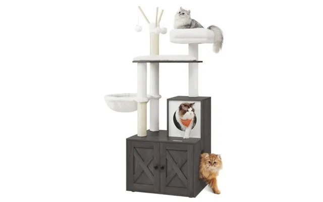 Woodywonders 2-in-1 Cat Tree With Litter Box Enclosure - Modern Cat Condo With Scratching Posts Misty Gray product image