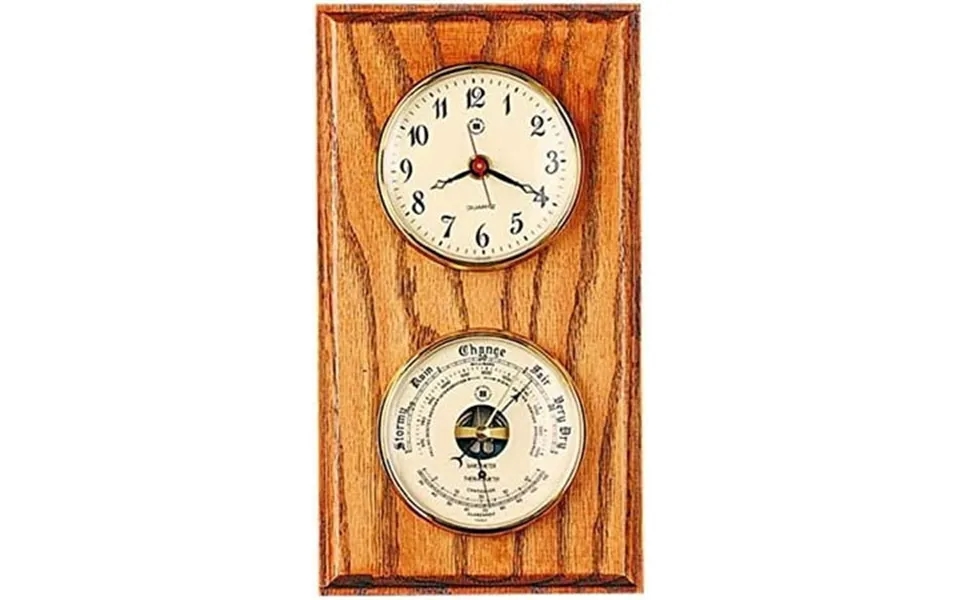 Ws113 Quartz Clock And Barometer With Thermometer On Oak Wood With Brass Bezel
