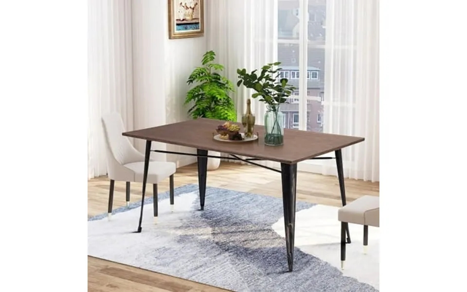 Wulawindy Antique Style Rectangular Dining Table With Metal Legs Distressed Black