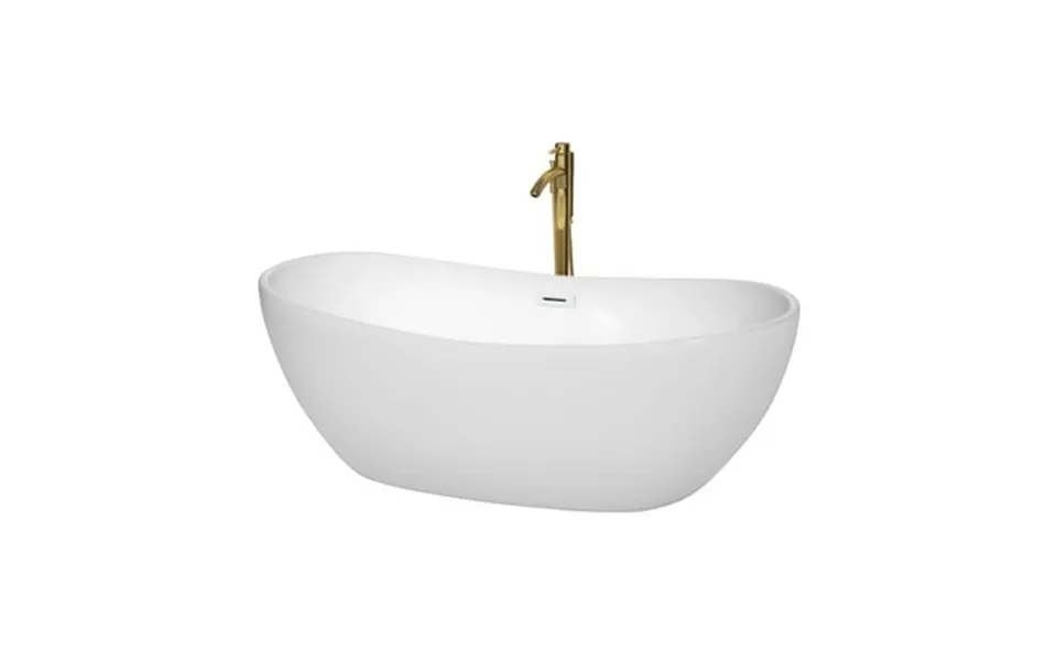 Wyndham Collection Rebecca 65 Inch Freestanding Bathtub In White With Shiny White Trim And Floor Mounted Faucet In Brush