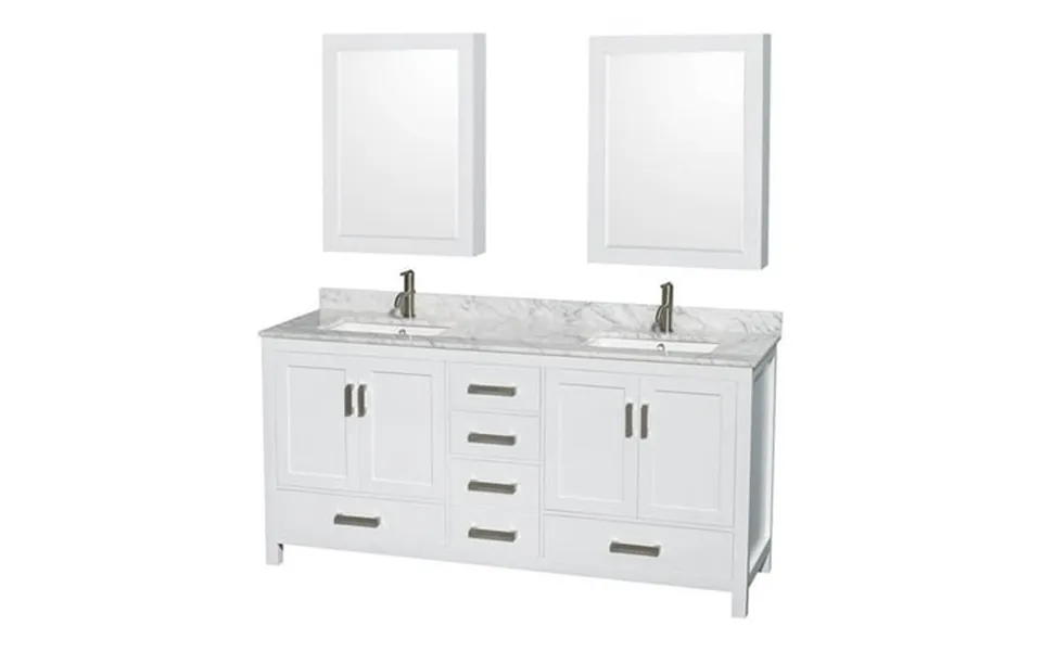 Wyndham Collection Sheffield 72 Wood & Marble Double Bathroom Vanity In White