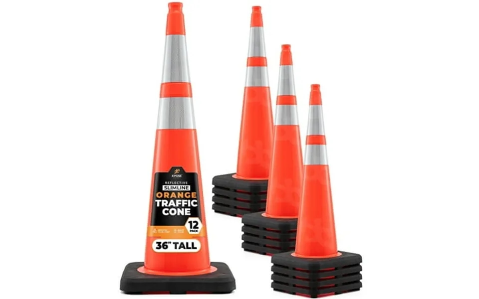 Xpose Safety 36 Inch Orange Slim Line Traffic Cones Heavy Duty 12lb With 6 & 4 Collars 12 Pack Multipurpose Pvc Plastic