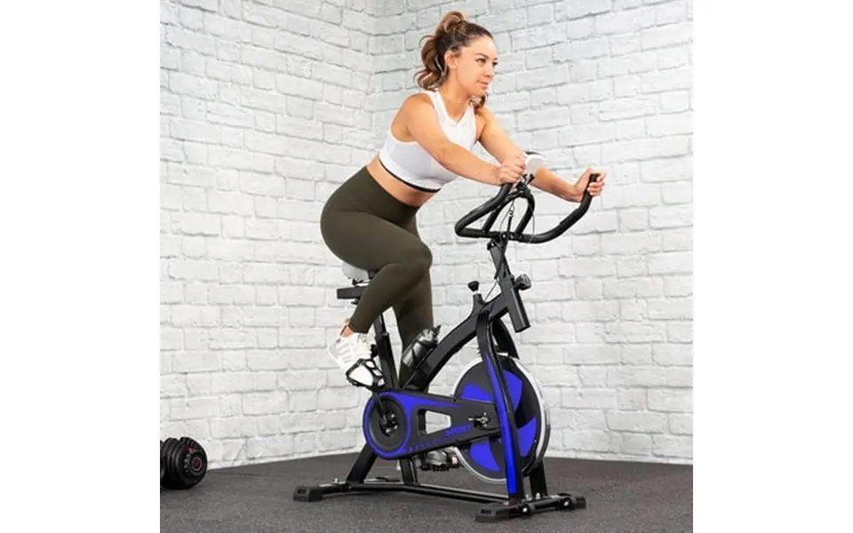 Xtremepowerus Stationary Exercise Bicycle Bike Cycling Cardio Health Workout Fitness With Bottle Holder Heart Pulse Blue