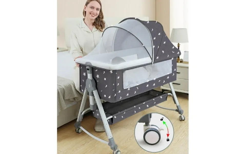 Yabanana Baby Bassinet For Infant Adjustable Bedside Sleeper Bassinet With Storage Basket 4-in-1 Bed Side Crib With Whee