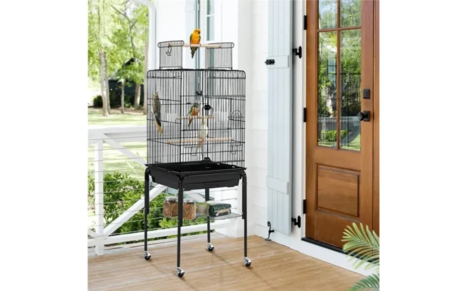 Yaheetech 53.5-inch Open Top Metal Bird Cage With Detachable Rolling Stand Black
