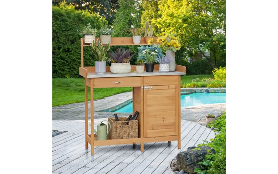 Yaheetech Garden Potting Bench W Cabinet Natural Wood