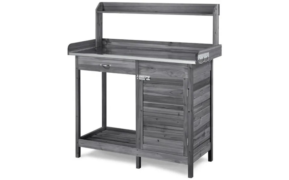 Yaheetech Outdoor Garden Potting Bench Table Work Bench Metal Tabletop W Cabinet Gray