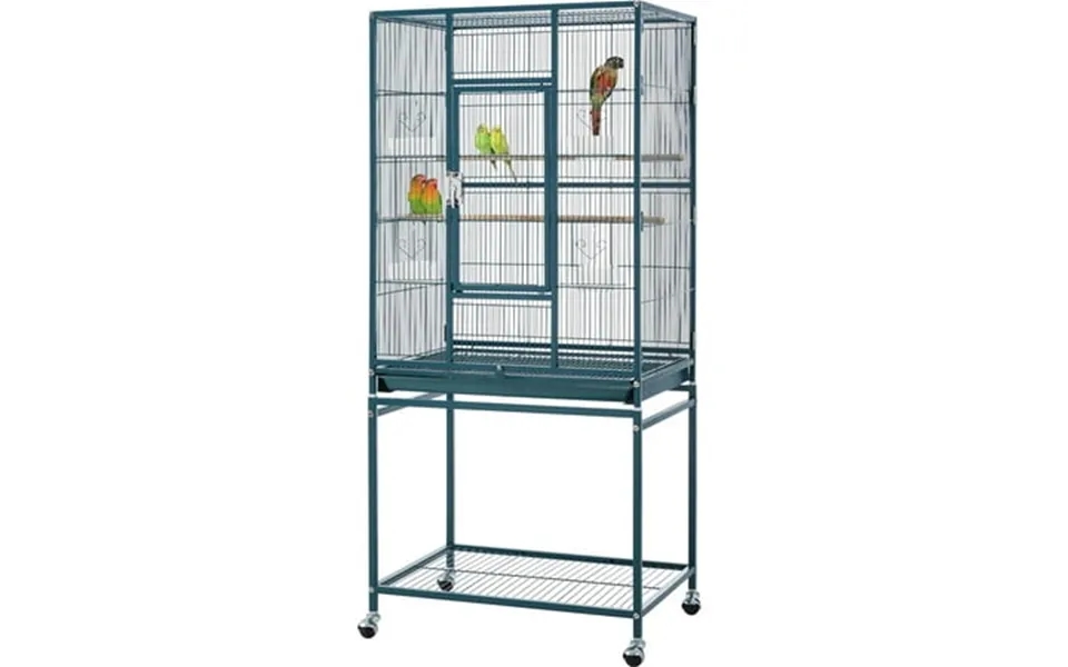 Yaheetech Rolling Parrot Cage Bird Cage For Conures Parakeets Cockatiels With Shelf Navy Blue