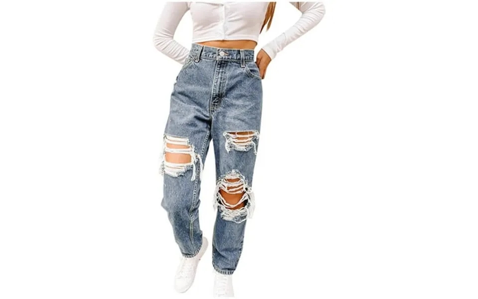 Yanyanz Women S Pants Denim High Large Ripped Fashion Baggy Pocket Jeans Jeans Women Elastic Waisted Plus Size Pants Wom