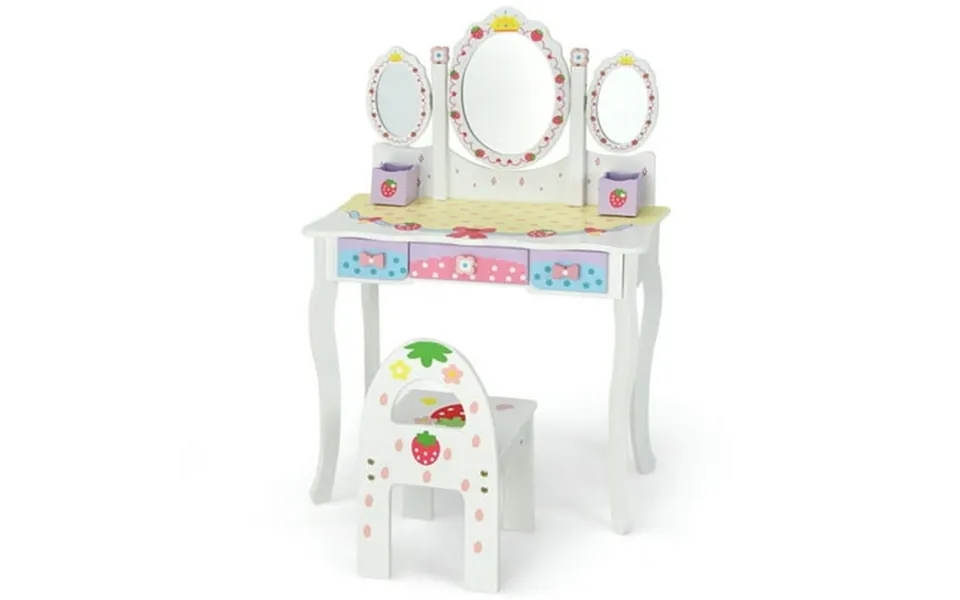 Yardi Yard Kids Vanity Princess Makeup Dressing Table Chair Set With Tri-fold Mirror-white Kids Vanity For Girls Kids