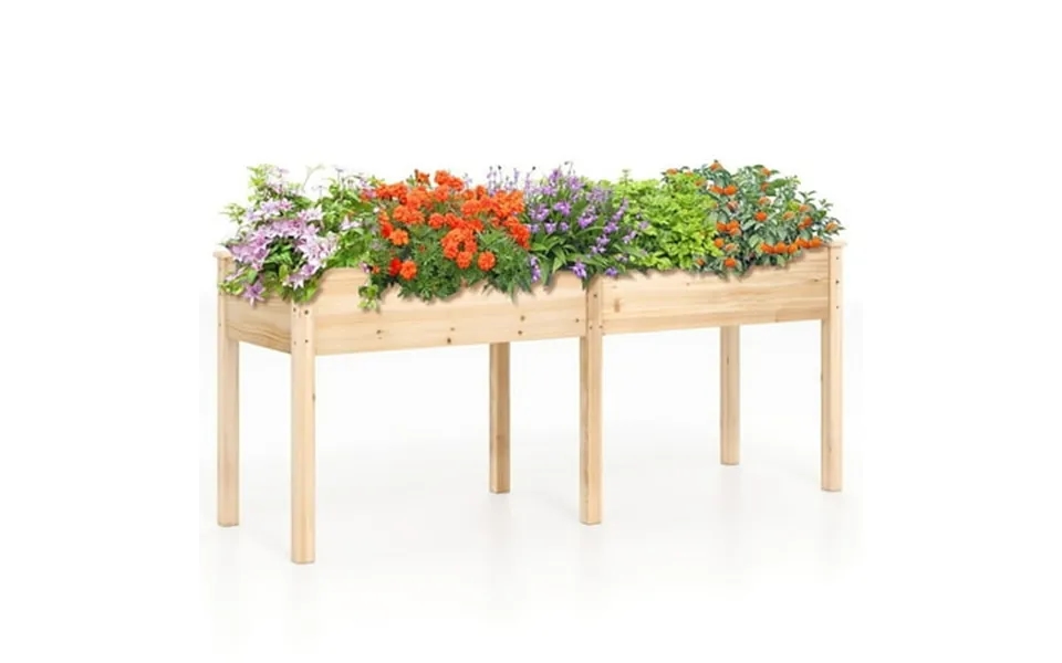Yardi Yarda Fir Wood Outdoor Raised Garden Bed With Divider Panel And Drainage Holes-natural