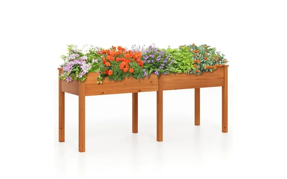 Yardi Yarda Fir Wood Outdoor Raised Garden Bed With Divider Panel And Drainage Holes-yellow