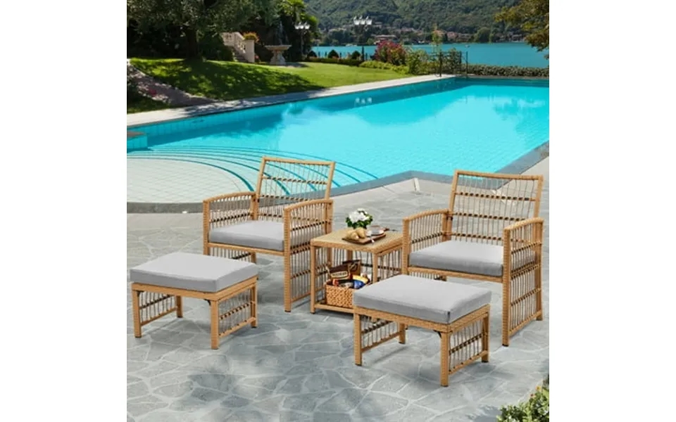 Yardmaster 5-pieces Wicker Patio Conversation Set Outdoor Sectional Sofa Set With Ottomans Tea Coffee Table And Furnitur