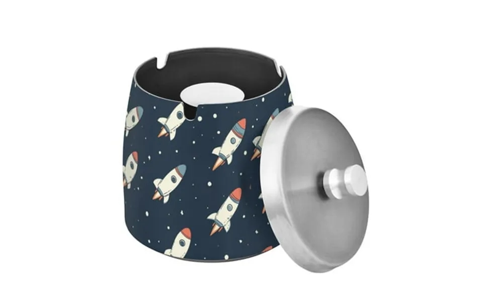 Yayeee Ashtray With Lid For Cigarette Smokeless Stainless Steel Home Ash Holder Rocket Pattern