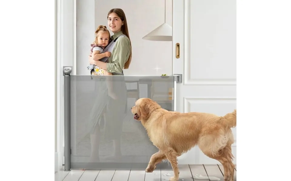 Ycfun Retractable Mesh Baby Gates Dog Pet Safety Gate For Doorway Stairs Extends To 55 Wide For Kids Child Black