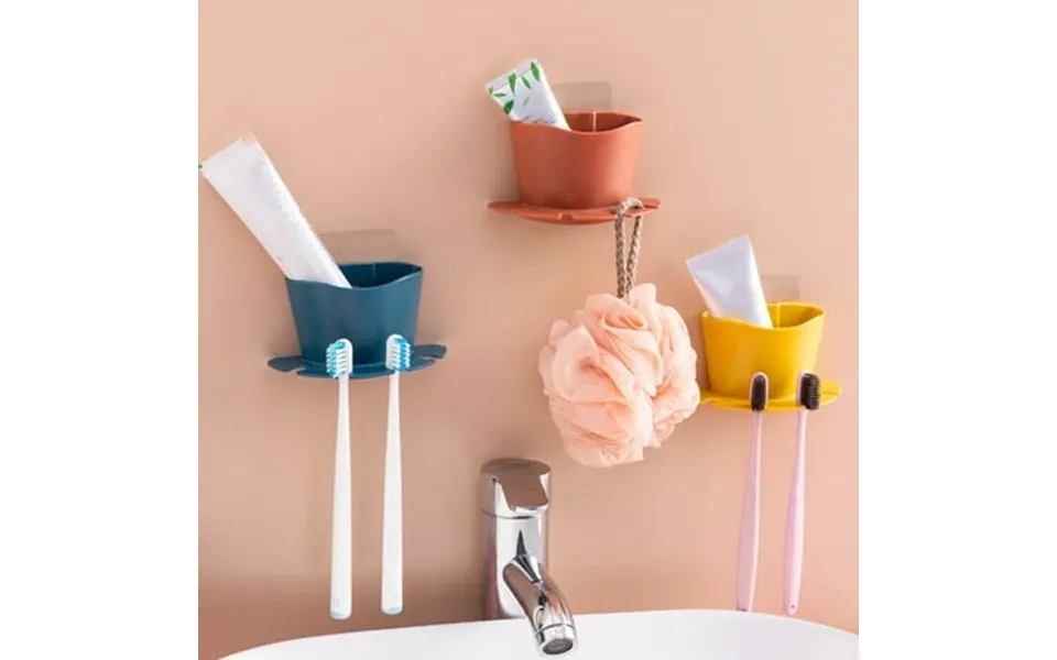 Yesbay Wall Mount Storage Rack Toothbrush Toothpaste Shaver Holder Bathroom Container Dark Pink