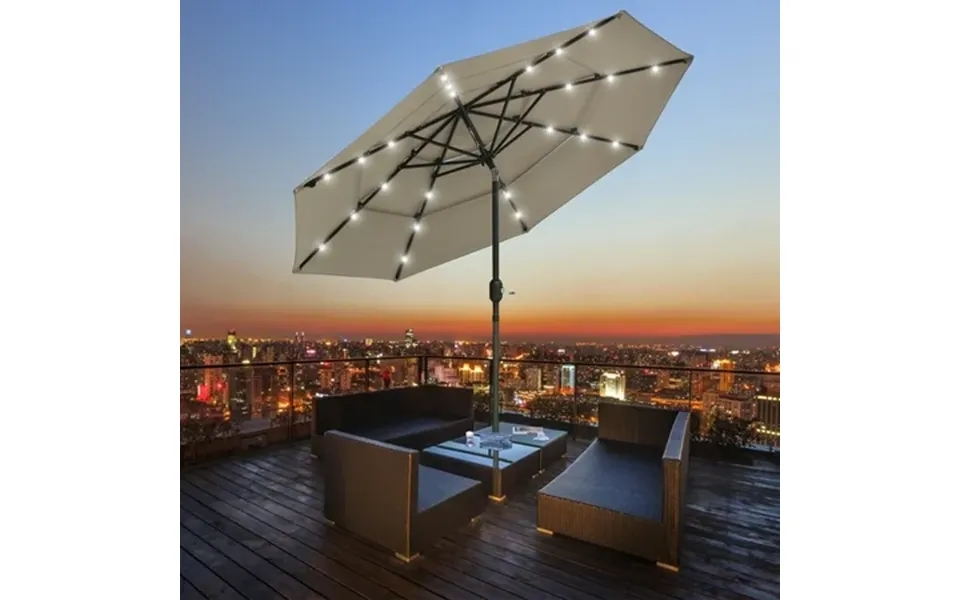 Yescom 9 Ft 3 Tier Patio Umbrella With Solar Led Crank Tilt Button Aluminum Yard Pool