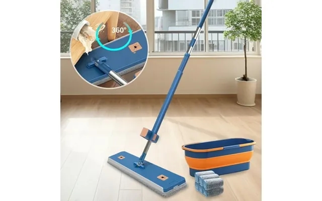 Yipinau Flat Mop With Folding Bucket Rotating Mop With Stainless Steel Handle 6 Mop Cloth Hand-free Mop Kit For Wet Dry  product image