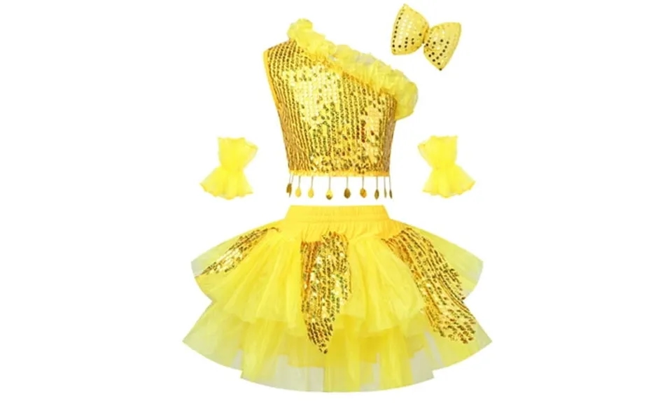 Yizyif Girls Jazz Ballet Dance Performance Outfit Sequin Tops With Tutu Skirt Set Sizes 4-14