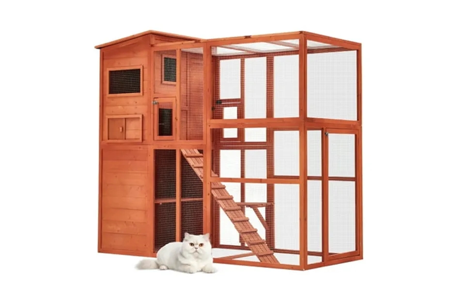 Yodolla 70 H Large Wooden Catio Outdoor Cat Enclosure Walk-in Cat House With Run Cat Cage Catio Playpen For Lounging Woo