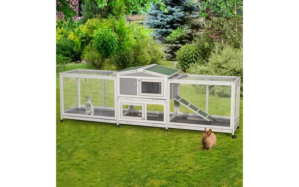 Yodolla Indoor Rabbit Hutch 94.5 Bunny Cage Two Run Cage Outdoor Wooden Small Animal House On Run With Removable Tray &