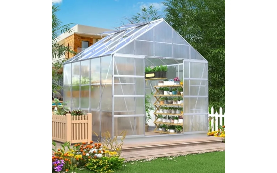 Yoleny 10 X 10 X 10.3 Outdoor Walk-in Hobby Greenhouse For Plants Polycarbonate Aluminum Green House With Adjustable Roo
