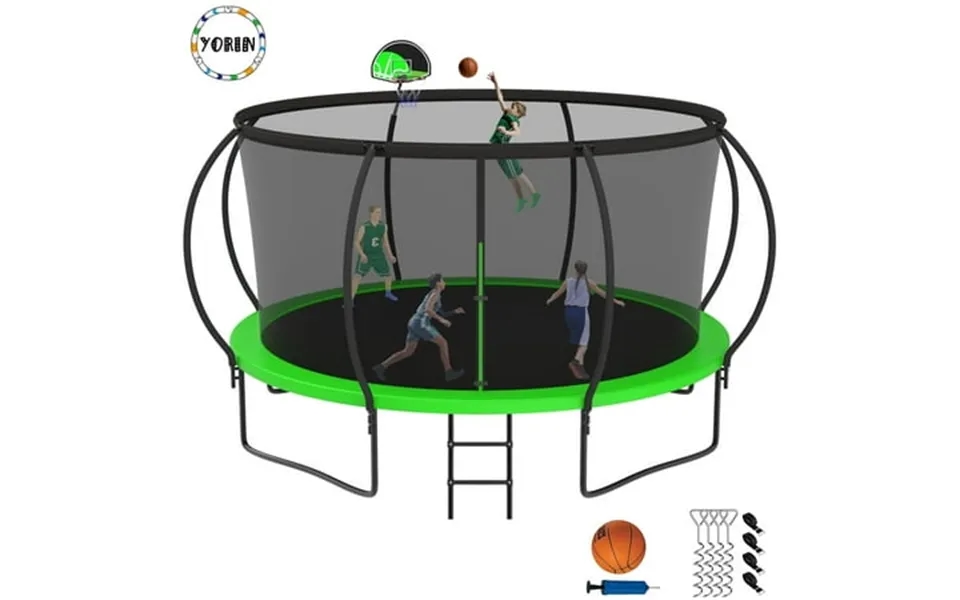 Yorin Trampoline 14ft Trampoline For Adults And Kids 1400lbs Trampoline With Enclosure Net Basketball Hoop Ladder Wind S