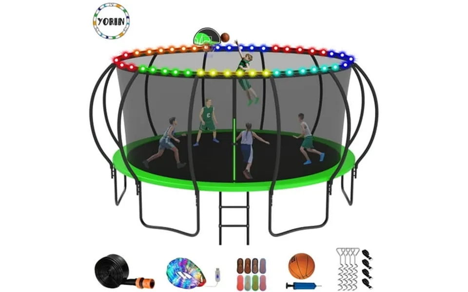 Yorin Trampoline 15 Ft Trampoline For 8-9 Kids Adults With Enclosure Net Basketball Hoop Ladder 1500lbs Outdoor Round Re