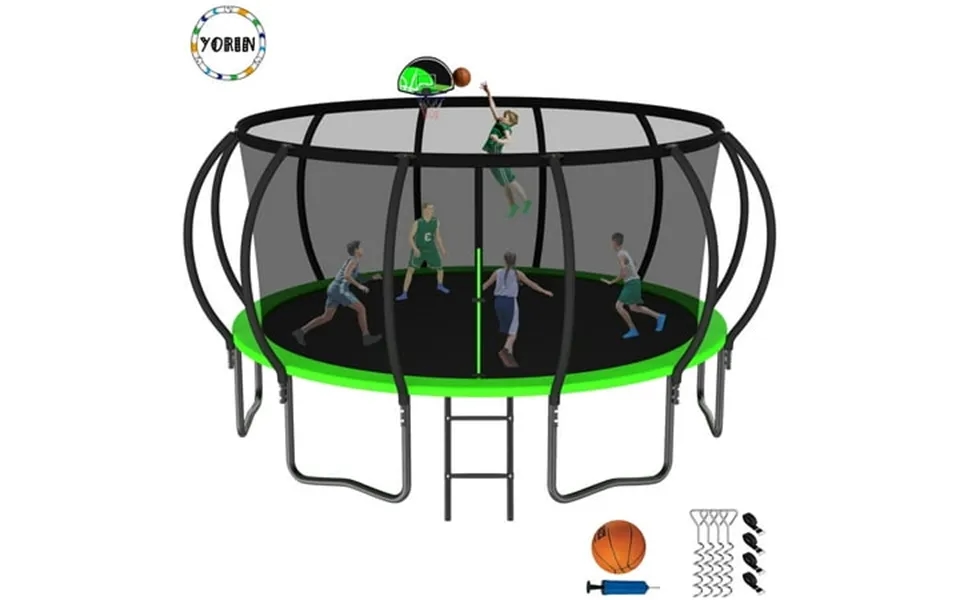 Yorin Trampoline 15ft Trampoline For Adults And Kids 1500lbs Trampoline With Enclosure Net Basketball Hoop Ladder Wind S