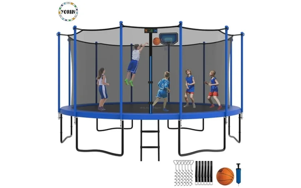 Yorin Trampoline 15ft Trampoline For Kids Adults 1500lbs Trampoline With Safety Enclosure Net Basketball Hoop And Ladder
