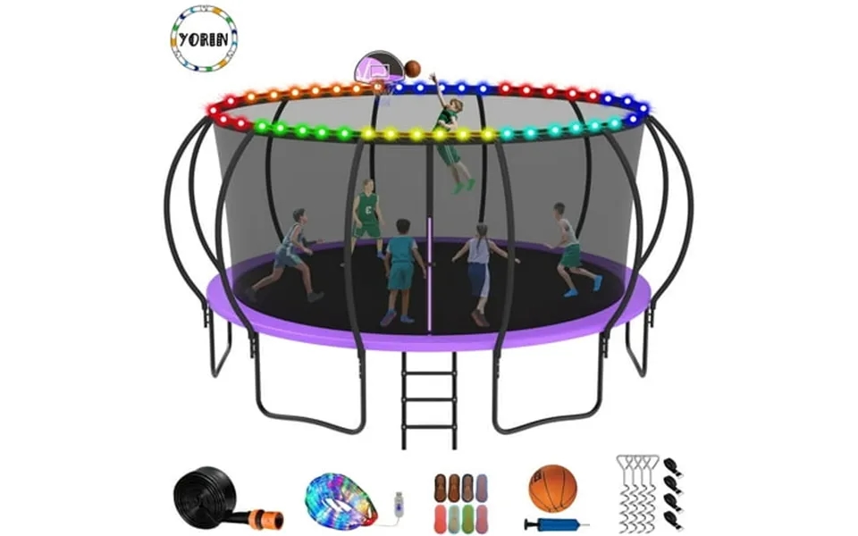 Yorin Trampoline 16 Ft Trampoline For 10 Kids Adults With Enclosure Net Basketball Hoop Ladder 1500lbs Outdoor Round Rec