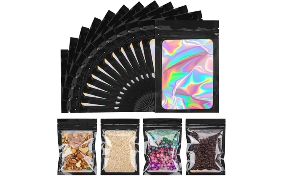 Yunko 100pcs Holographic Mylar Bags Smell Proof Resealable Packaging Bags For Small Business-hangover Kit Bags Goodie Ba